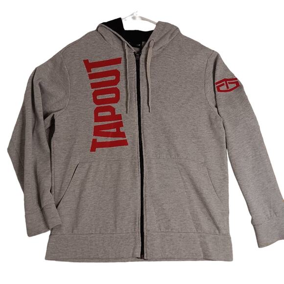 Tapout Sweatshirt Hoodie Mens Medium Gray Logo MMA Spell Out Full Zip - Picture 3 of 13